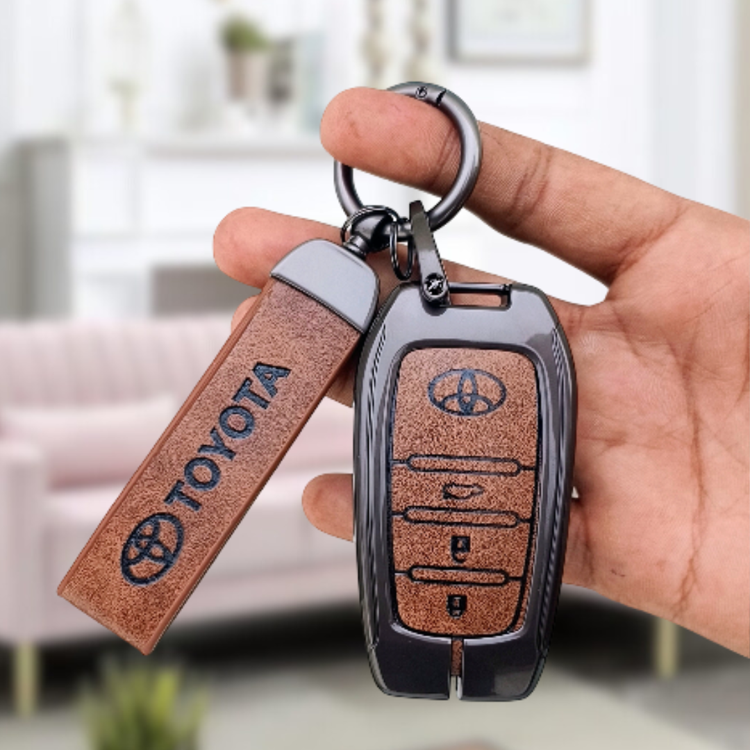 Metal Leather Car Key Cover For Toyota Fortuner, Hilux, Innova Crysta,  Legender, Innova HyCross, Land Cruiser | 3 Button Type M1 Push Start Smart Key