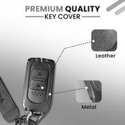 Metal Leather Key Cover Compatible with City, Civic, Jazz, Amaze,  CR-V, WR-V, BR-V, Jazz BS6,  Civic 2020 | Push Start Model
