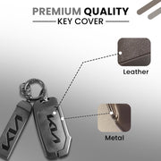 Metal Leather Car Key Cover Compatible With Kia Seltos, Sonet 2023 | Push Start 4 Button Side Key