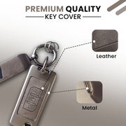 Metal Leather Car Key Cover Compatible With Mahindra XUV 500 | 3 Button Flip Key