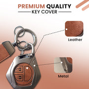 Metal Leather Key Cover for Suzuki Swift, Dzire, Ertiga, Baleno, Celerio, WagonR, Ritz, Brezza, Scross, Alto, Fronx, XL6, Ciaz, Grand Vitara, Jimny, Alto K10, S Presso, Ignis |for Toyoto Rumion, Hyryder, Urben Cruiser, Galanza | 2 Button Key