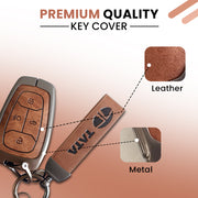 Metal Leather Car Key Cover For TATA Punch, Tiago, Altroz, Nexon, Harrier, Safari, EV, Sierra | 4 Button Smart Key