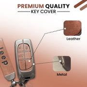 Metal Leather Car Key Cover Compatible With Jeep Compass | 3 Button Smart Key