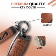 Metal Leather Car Key Cover Compatible With Kia Seltos, Sonet, Carens | Push Start Only Key