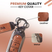 Metal Leather Key Cover Compatible with City, Civic, Jazz, Amaze,  CR-V, WR-V, BR-V, Jazz BS6,  Civic 2020 | Push Start Model