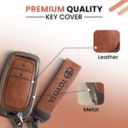 Metal Leather Car Key Cover For Toyota Fortuner, Hilux, Innova Crysta,  Legender, Innova HyCross, Land Cruiser | 2 Button Type M1 Push Start Smart Key