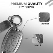 Mahindra Alturas G4, XUV 300 Key Cover | Metal Leather | 3 Button Flip Key