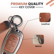 Mahindra Alturas G4, XUV 300 Key Cover | Metal Leather | 3 Button Flip Key