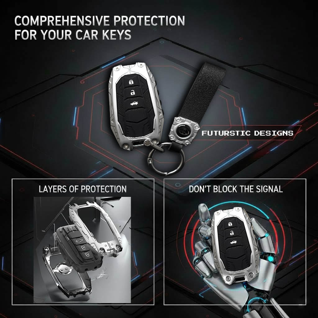 Transformer Car Key Cover Silver For Toyota Fortuner, Hilux, Innova Crysta, Legender, Innova HyCross, Land Cruiser | 3 Button Type M1 Push Start Smart Key