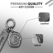 Metal Leather Key Cover for Toyota Rumion, Hyryder, Urben Cruiser, Galanza | 2 Button Key
