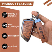 METAL LEATHER KEY COVER FOR BMW GT – SERIES | X SERIES | 5 SERIES | M – SERIES | 3 SERIES |7 SERIES OF 4 BUTTON CAR KEY COVER