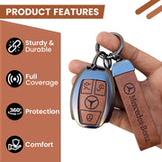 Metal Leather key cover for Mercedes Benz Compatibility: GL Series | S - Class | C - Class | M - Class | 3 Button Smart Key