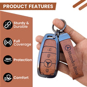 Metal Leather key cover for Mercedes Benz Compatibility: A-Class, C-Class, E-Class, G-Class, S-Class.