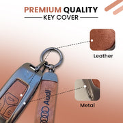Metal Leather Key Cover For Audi Q5, A5, A8, Q7, A4, A6 3 button smart key