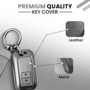 Metal Leather Key Cover For Toyota Glanza, Urban Cruiser hyryder | 2 button Smart Key|