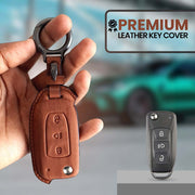 Leather Car Key Cover For TATA Arai, Safari, Tiago, Zest, Bolt, Tigor, Hexa, Nexon, Harrier, Altroz, Punch | 3 Button Flip Key