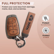 Metal Leather Car Key Cover For TATA Punch, Tiago, Altroz, Nexon, Harrier, Safari, EV, Sierra | 4 Button Smart Key