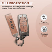 Metal Leather Car Key Cover Compatible With Jeep Compass | 3 Button Smart Key