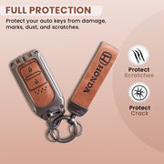 Metal Leather Key Cover Compatible with City, Civic, Jazz, Amaze,  CR-V, WR-V, BR-V, Jazz BS6,  Civic 2020 | Push Start Model