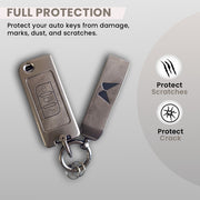 Metal Leather Car Key Cover Compatible With Mahindra XUV 500 | 3 Button Flip Key