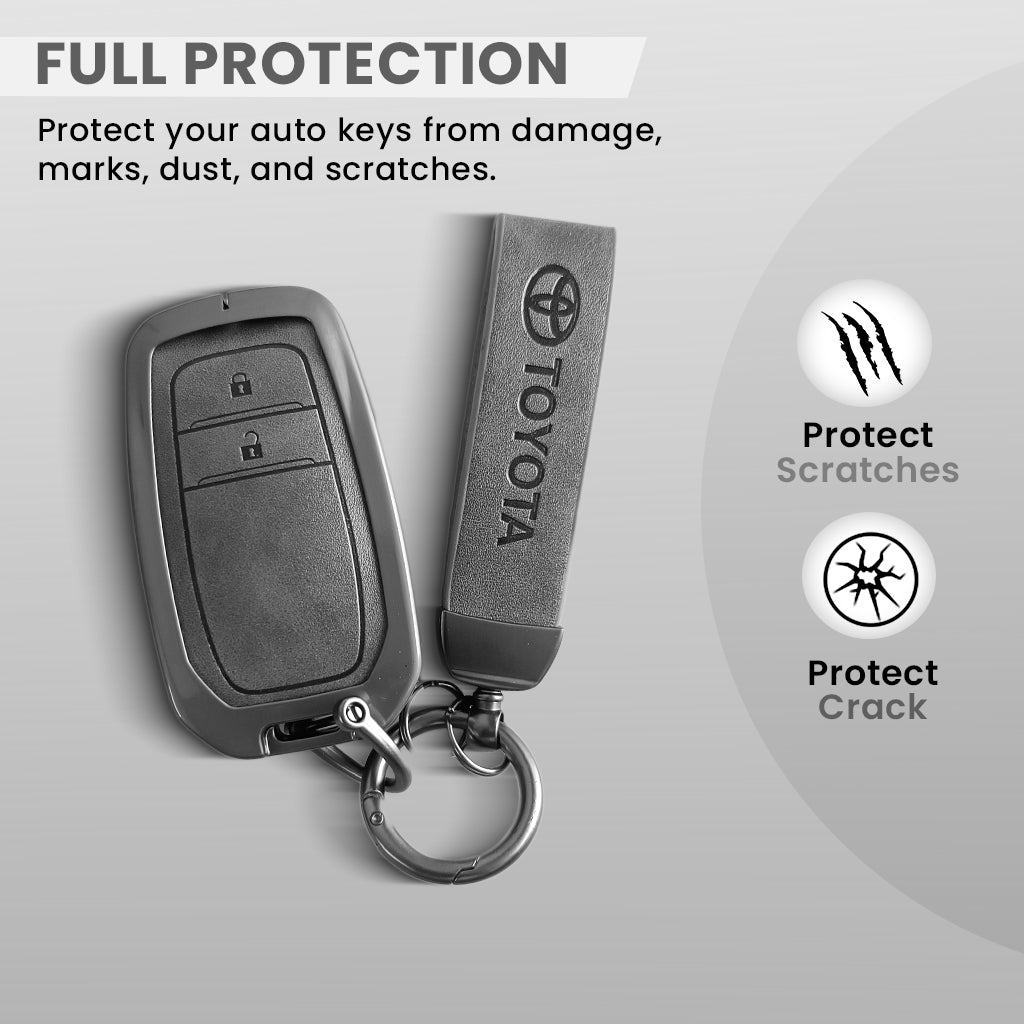 Metal Leather Car Key Cover For Toyota Fortuner, Hilux, Innova Crysta,  Legender, Innova HyCross, Land Cruiser | 2 Button Type M1 Push Start Smart Key