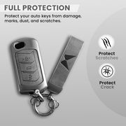 Metal Leather Key Cover For Mahindra Scorpio, XUV 300,  Marazzo, XUV 700,  3XO, XUV 400 EV,  Bolero, Thar, TUV 3  & Thar Roxx | 3 Button Flip Key