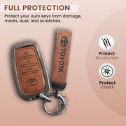 Metal Leather Car Key Cover For Toyota Fortuner, Hilux, Innova Crysta,  Legender, Innova HyCross, Land Cruiser | 3 Button Type M1 Push Start Smart Key