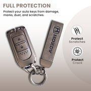 Metal Leather Key Cover Compatible with City, Civic, Jazz, Amaze,  CR-V, WR-V, BR-V, Jazz BS6,  Civic 2020 | Push Start Model