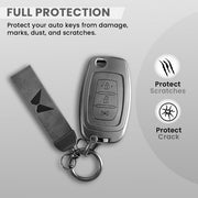 Mahindra Alturas G4, XUV 300 Key Cover | Metal Leather | 3 Button Flip Key