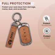 Metal Leather Key Cover For TATA curvv| 4 Button smart key
