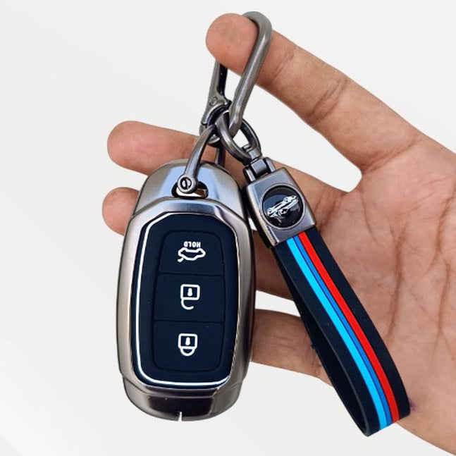 Metal Silicone Key Cover (Belt) for Verna, i20 Asta | 3 Button Smart Key