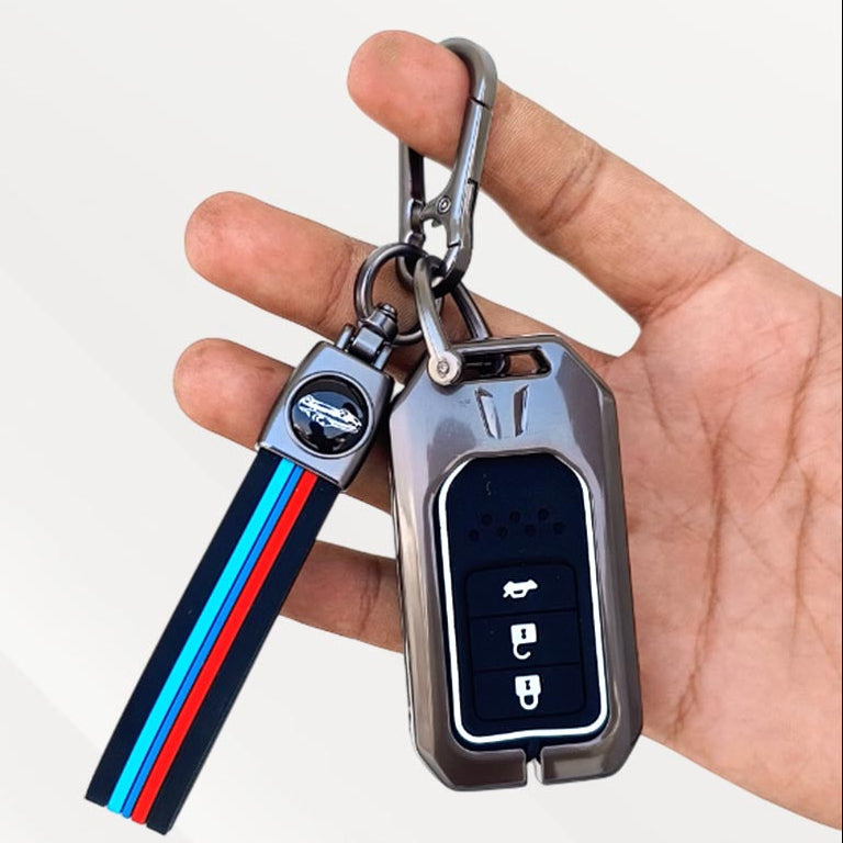 Metal Silicone Key Cover with Belt for Accord, Amaze, Jazz, CR-V, WR-V | 3 Button Smart Key