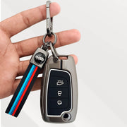 Metal Silicone Key Cover with Belt for with Kona, Verna, Tucson, Venue, Aura | 3 Button Flip Key