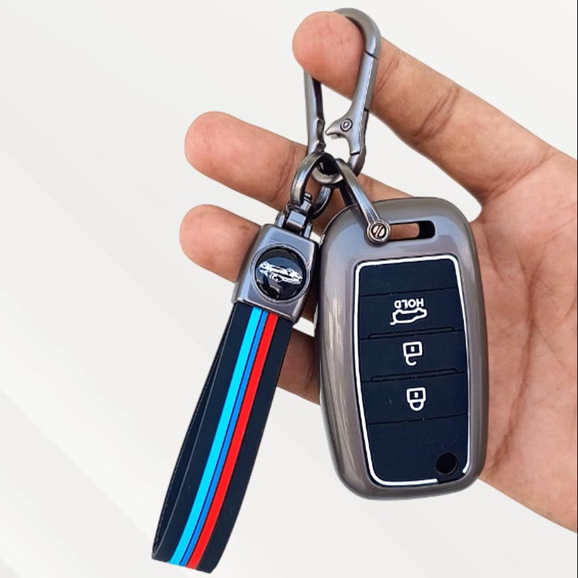 Metal Silicone Key Cover with Belt for Seltos, Sonet, Carens | Flip Key