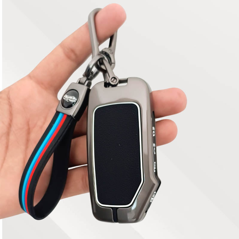 Metal Silicone Key Cover with Belt for Kia Seltos, Sonet 2023 | Push Start 4 Button Side Key