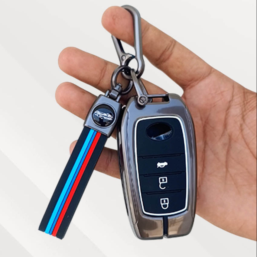 Metal Silicone Key Cover (Belt) for Toyota Fortuner, Hilux, Innova Crysta, Legender, Innova HyCross, Land Cruiser | 3 Button Type M1 Push Start Smart Key