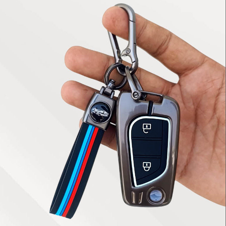 Metal Silicone Key Cover (Belt) for Toyota Corolla, Camry, Ascent, Yaris, Levin | 2 Button Flip Key