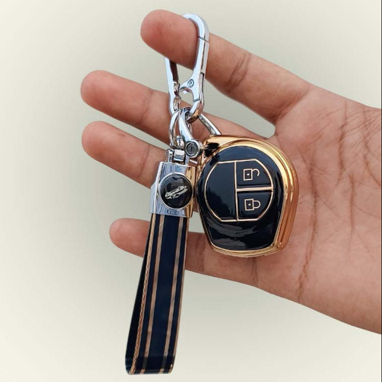 TPU Key Cover with Belt Suzuki Swift, Dzire, Ertiga, Baleno, Celerio, WagonR, Ritz, Brezza, Scross, Alto, Fronx, XL6, Ciaz, Grand Vitara, Jimny, Alto K10, S Presso, Ignis |for Toyoto Rumion, Hyryder, Urben Cruiser, Galanza | 2 Button Key