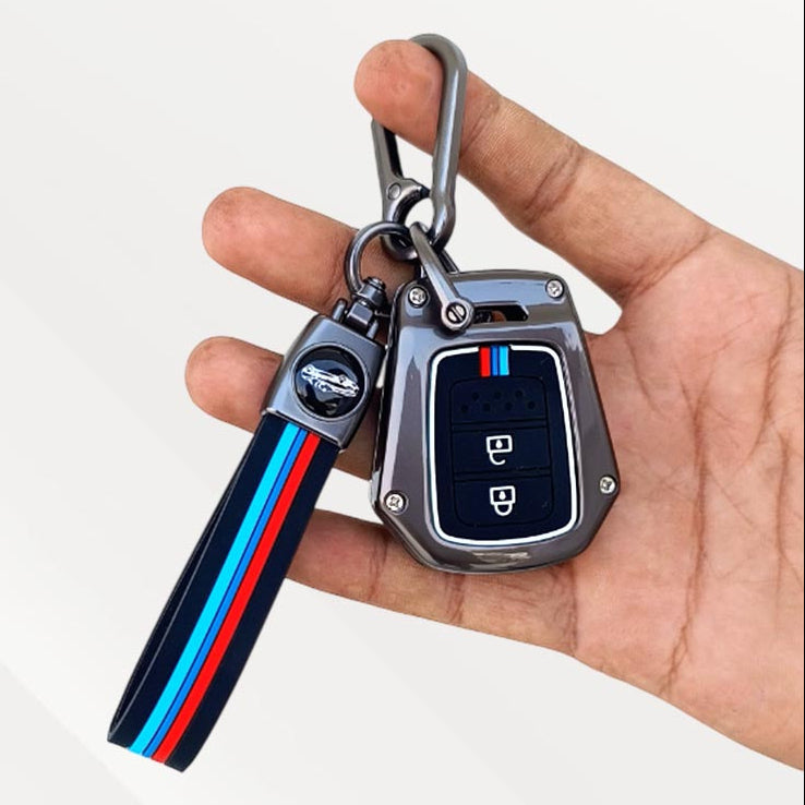 Metal Silicone Key Cover with Belt for Honda IV-TEC City, Jazz, WR-V, Amaze 2014 + | 2 Button
