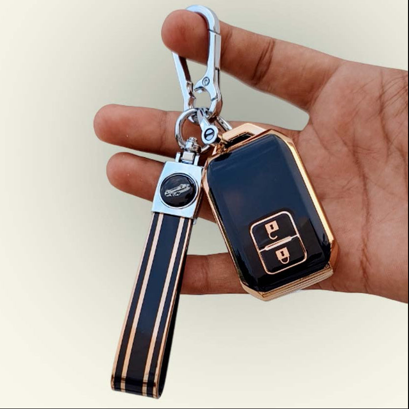 TPU Key Cover with Belt for Suzuki Baleno, Swift, Ertiga, XL6, DZire, Fronx, Scross, Celerio, Ciaz, Brezza, Grand Vitara, Jimny, Ignis | 2 Button Smart Key