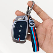 Metal Silicone Key Cover (Belt) for Grand i10 NIOS Asta, Venue, i20, Aura, Creta, Elantra | 3 Button Smart Key