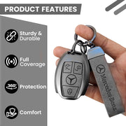 Metal Leather key cover for Mercedes Benz Compatibility: GL Series | S - Class | C - Class | M - Class | 3 Button Smart Key