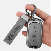Metal Leather Key Cover For TATA curvv| 4 Button smart key