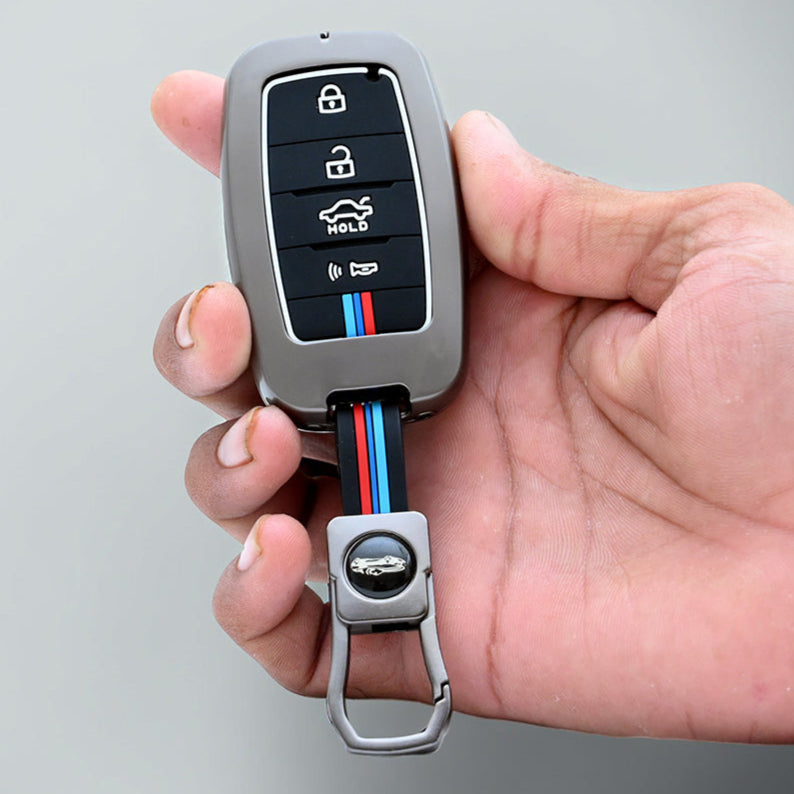 Metal Silicon Car Key Cover Compatible With Kia Seltos, Sonet, Carens | Push Start Only Key