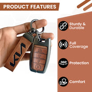 Metal Leather Car Key Cover Compatible With Kia Seltos, Sonet, Carens | Push Start Key