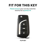Metal Leather Car Key Cover For Toyota Corolla Altis, Innova Crysta   | 3 Button Flip Key