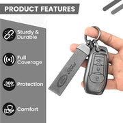 Metal Leather Car Key Cover Compatible with Figo, Aspire, Endeavour | 3 Button Flip Key