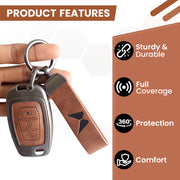 Mahindra Alturas G4, XUV 300 Key Cover | Metal Leather | 3 Button Flip Key