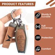Mahindra XUV 500 Key Cover | Metal Leather | 3 Button Smart Key
