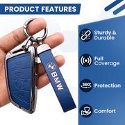 METAL LEATHER KEY COVER FOR BMW GT – SERIES  | X SERIES | 5 SERIES | M – SERIES | 3 SERIES |7 SERIES OF 4 BUTTON CAR KEY COVER